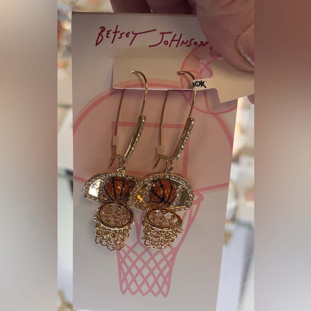 Betsey Johnson Gold-tone Basketball Hoop Dangle Earrings with Orange Accents
